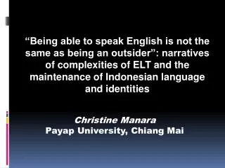 Christine Manara Payap University, Chiang Mai