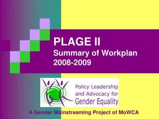 PLAGE II Summary of Workplan 2008-2009