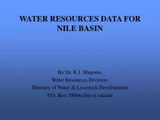 WATER RESOURCES DATA FOR NILE BASIN
