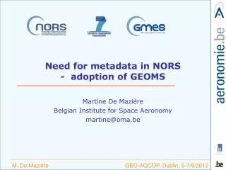 Need for metadata in NORS - adoption of GEOMS