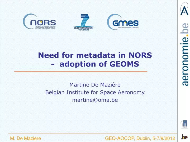 need for metadata in nors adoption of geoms