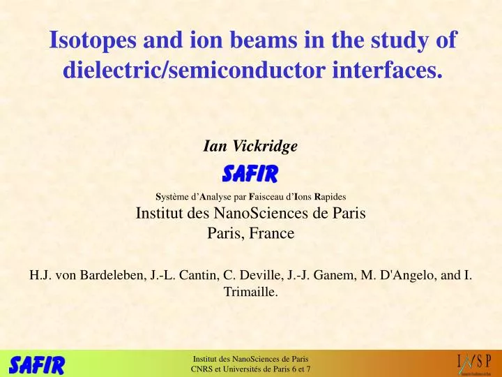 isotopes and ion beams in the study of dielectric semiconductor interfaces