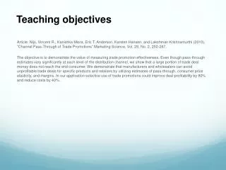 Teaching objectives