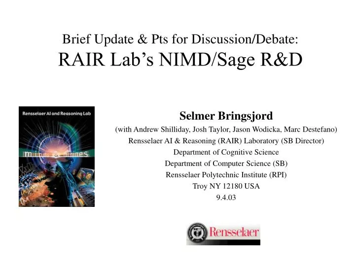 brief update pts for discussion debate rair lab s nimd sage r d