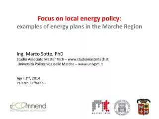 Focus on local energy policy: examples of energy plans in the Marche Region
