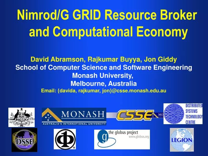 nimrod g grid resource broker and computational economy