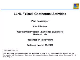 LLNL FY2003 Geothermal Activities