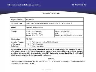 Telecommunications Industry Association	TR-30.3/05-12-043