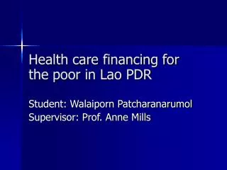 Health care financing for the poor in Lao PDR