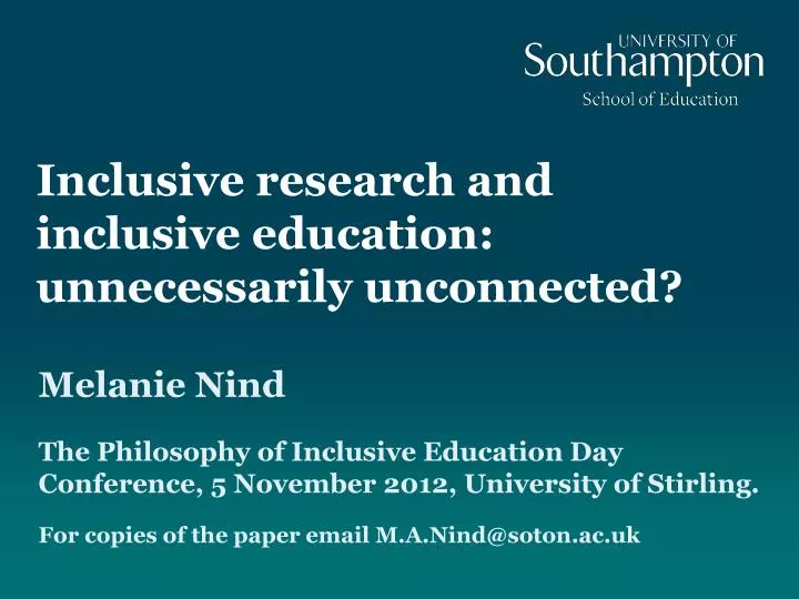 inclusive research and inclusive education unnecessarily unconnected