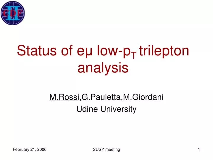 status of e low p t trilepton analysis