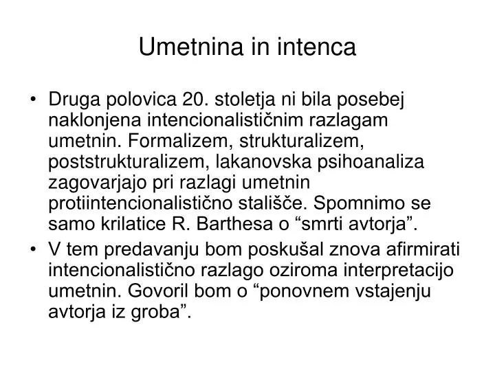 umetnina in intenca