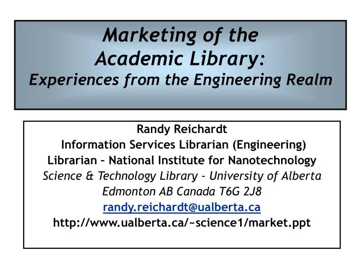 marketing of the academic library experiences from the engineering realm