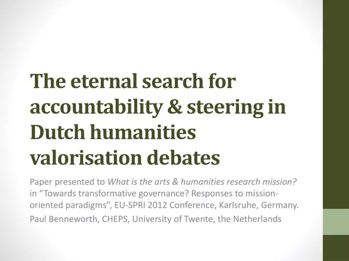the eternal search for accountability steering in dutch humanities valorisation debates