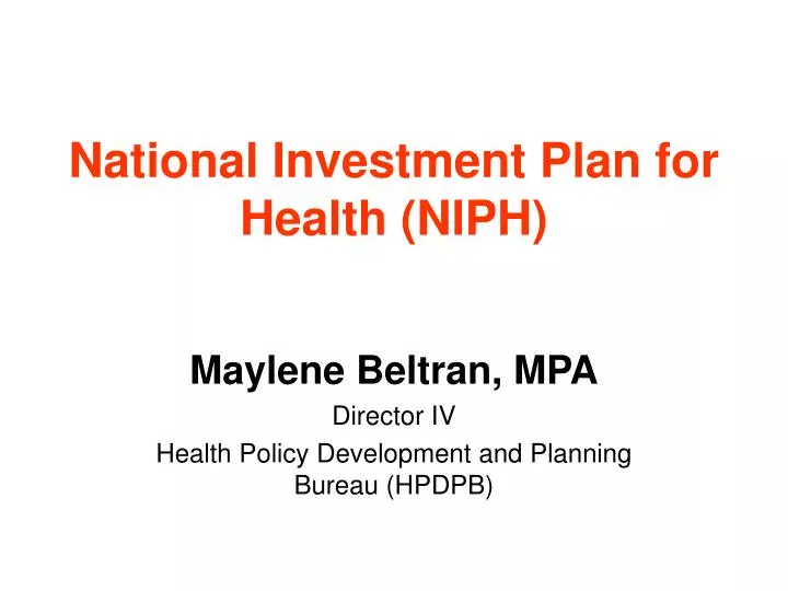 national investment plan for health niph