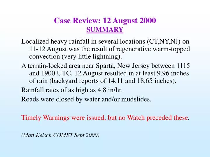 case review 12 august 2000 summary