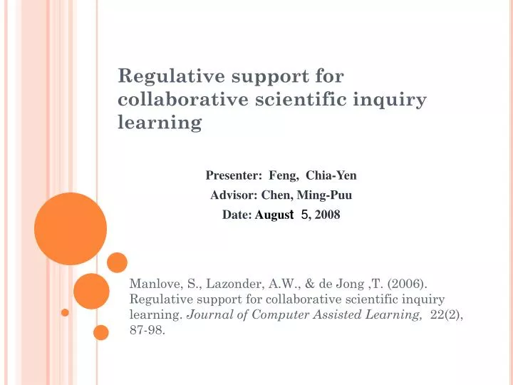 regulative support for collaborative scientific inquiry learning