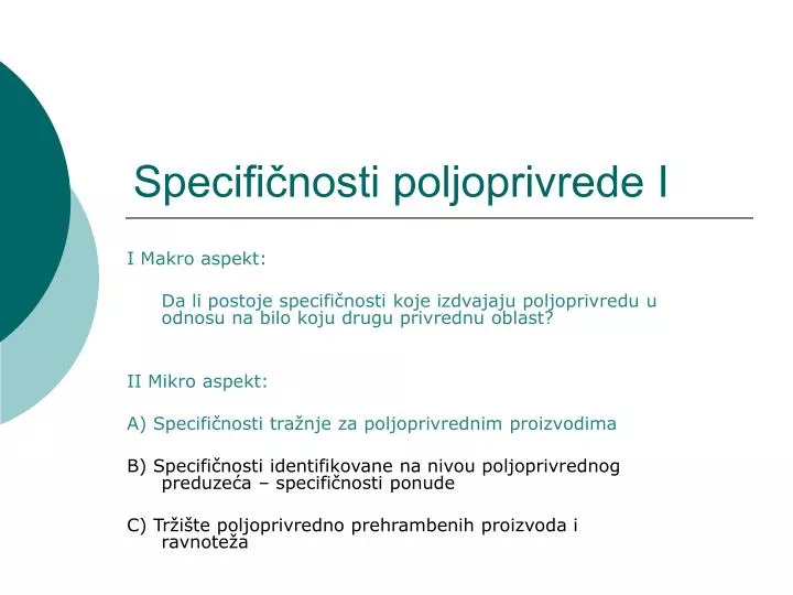 specifi nosti poljoprivrede i