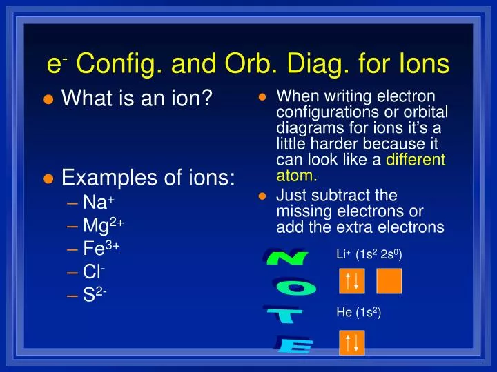 e config and orb diag for ions