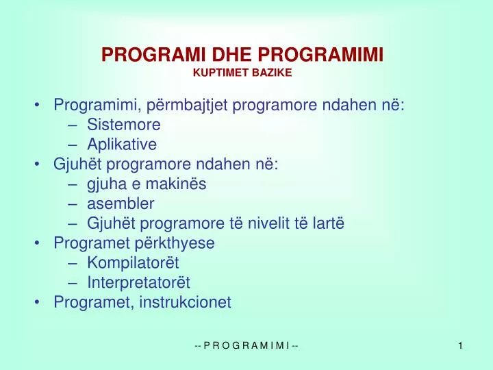 programi dhe programimi kuptimet bazike