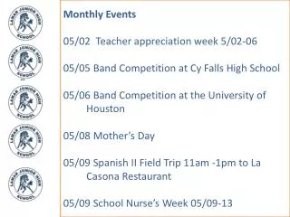 Monthly Events 05/02 Teacher appreciation week 5/02-06