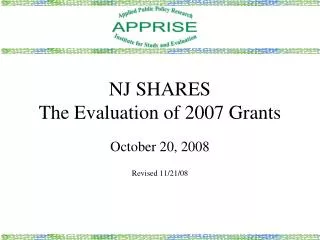 NJ SHARES The Evaluation of 2007 Grants