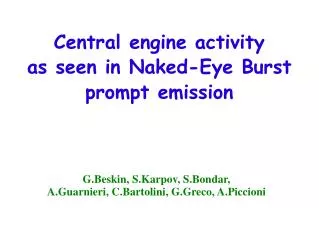 Central engine activity as seen in Naked-Eye Burst prompt emission