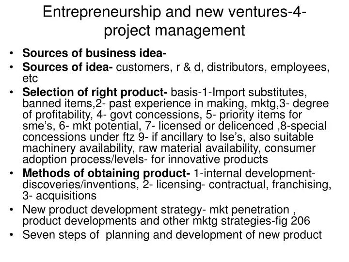 entrepreneurship and new ventures 4 project management