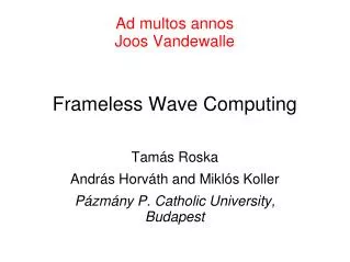 Ad multos annos Joos Vandewalle Frameless Wave Computing