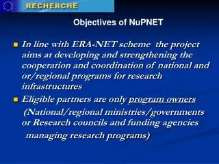 Objectives of NuPNET