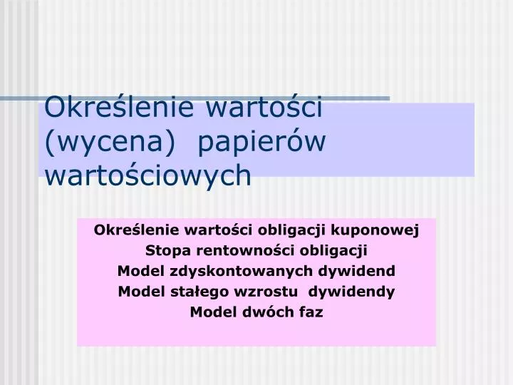 okre lenie warto ci wycena papier w warto ciowych