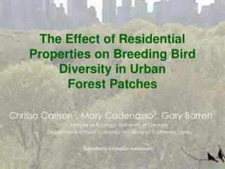 The Effect of Residential Properties on Breeding Bird Diversity in Urban Forest Patches
