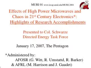 Effects of High Power Microwaves and Chaos in 21 st Century Electronics*: