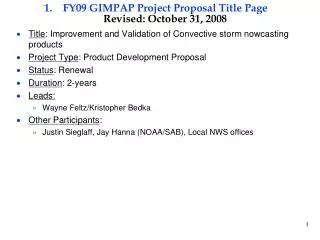 FY09 GIMPAP Project Proposal Title Page Revised: October 31, 2008