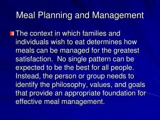 Meal Planning and Management