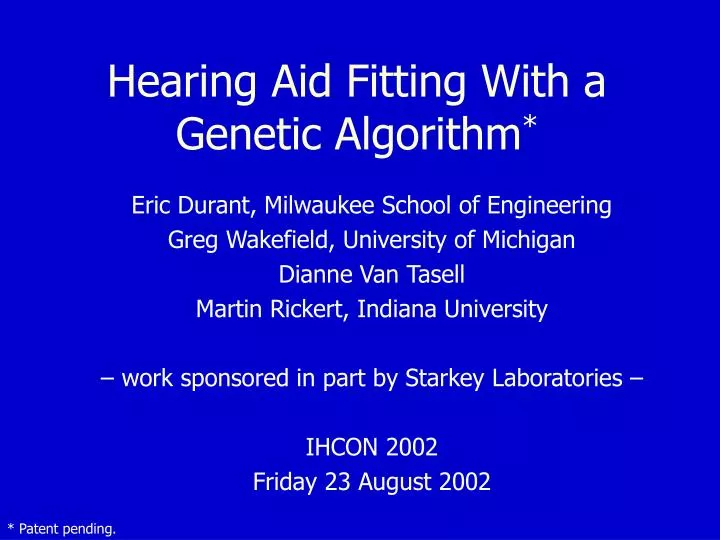 hearing aid fitting with a genetic algorithm