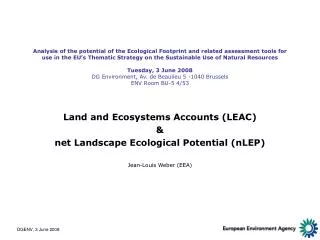 Land and Ecosystems Accounts (LEAC) &amp; net Landscape Ecological Potential (nLEP)