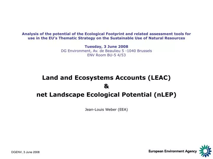 land and ecosystems accounts leac net landscape ecological potential nlep jean louis weber eea