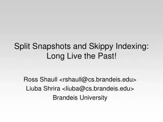 Split Snapshots and Skippy Indexing: Long Live the Past!