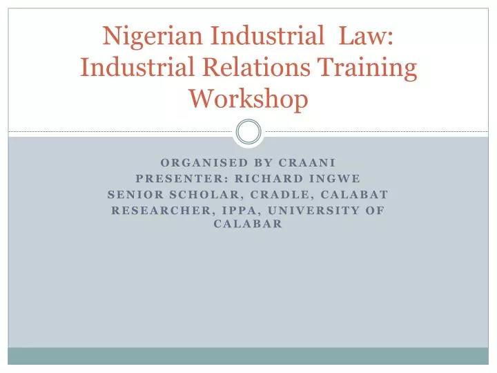 nigerian industrial law industrial relations training workshop