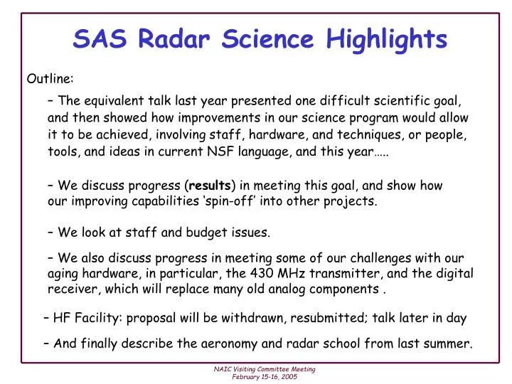 sas radar science highlights