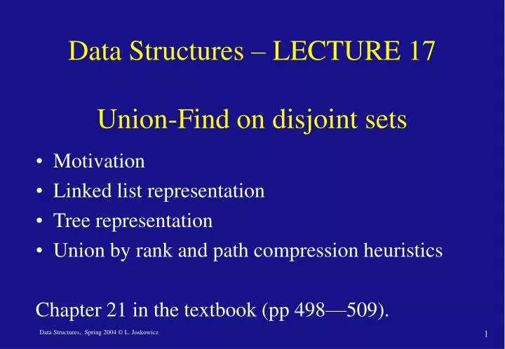 data structures lecture 17 union find on disjoint sets