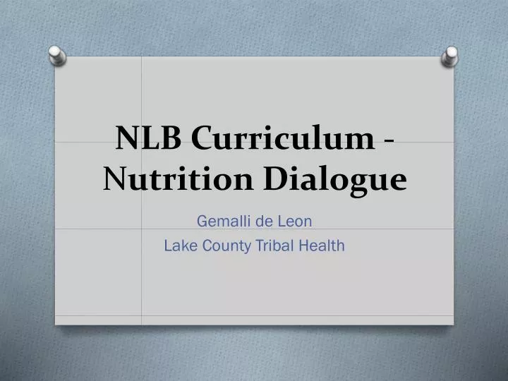 nlb curriculum n utrition dialogue
