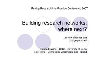 Building research networks: where next?
