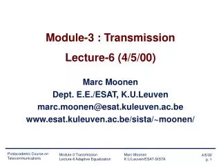 Module-3 : Transmission Lecture-6 (4/5/00)