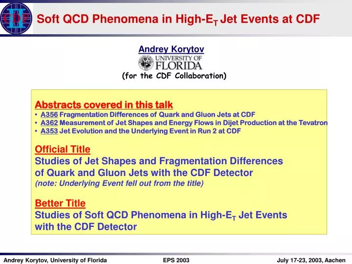 soft qcd phenomena in high e t jet events at cdf