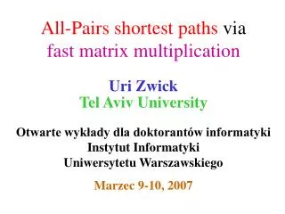 All-Pairs shortest paths via fast matrix multiplication