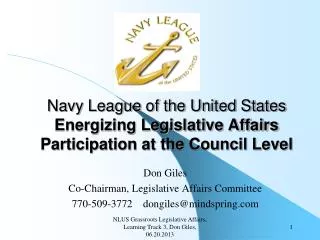 Navy League of the United States Energizing Legislative Affairs Participation at the Council Level