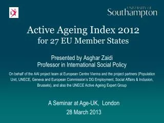 Active Ageing Index 2012 for 27 EU Member States