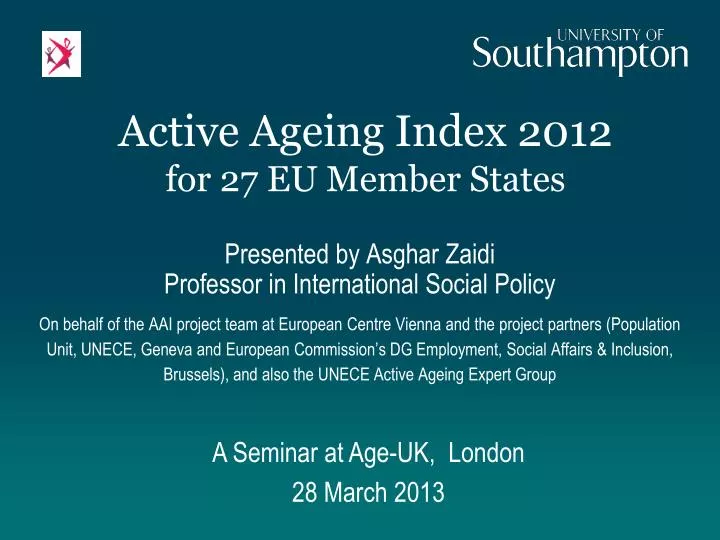 active ageing index 2012 for 27 eu member states